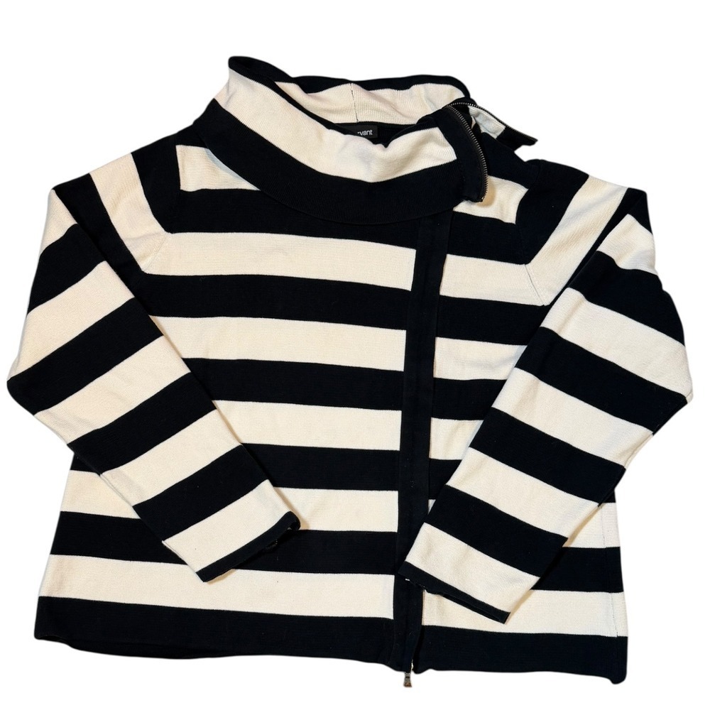Lane Bryant Asymmetric Zip Moto Sweater Jacket Cotton Sweater Black White 22/24 - Picture 2 of 7